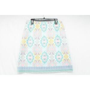 New Talbots Skirt Womens Size LP Blue Geometric Print Boho Retro Classic Pattern